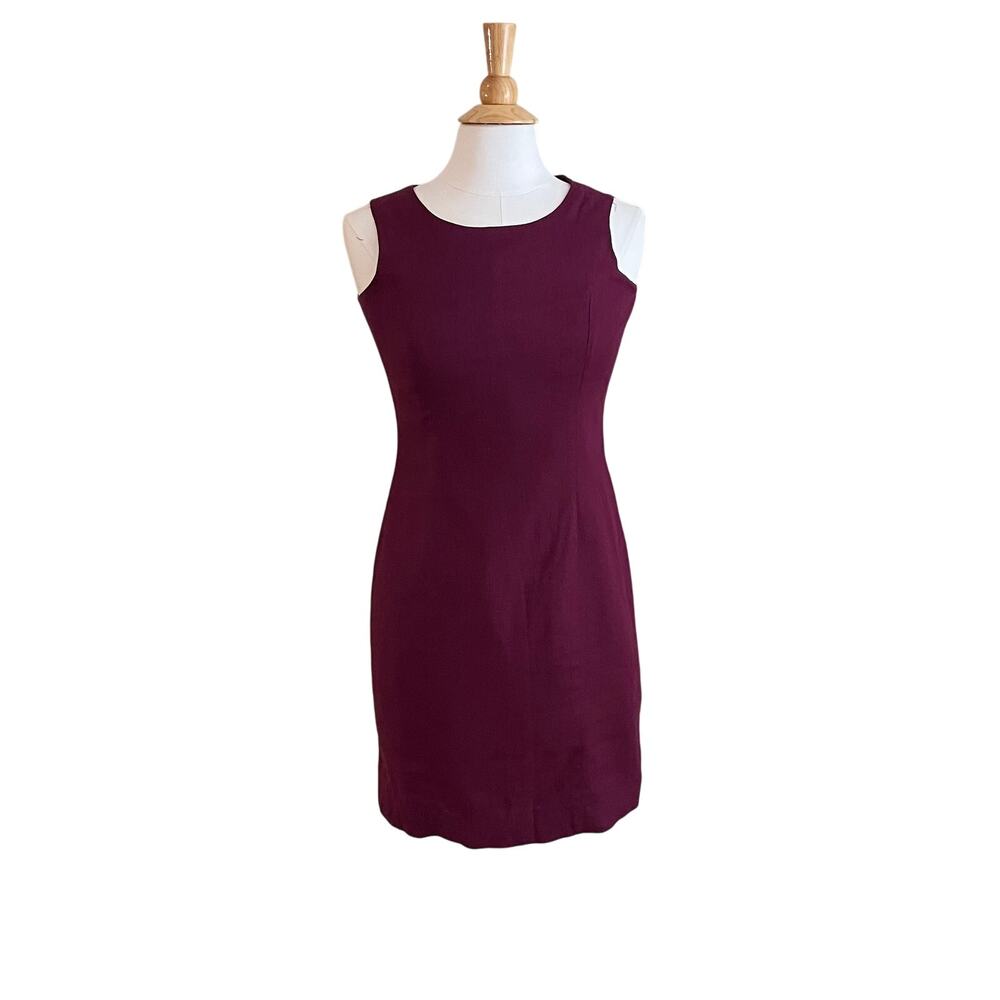 Adolfo Studio Deep Plum Purple Linen Blend Lined Shift Dress, Size 4P